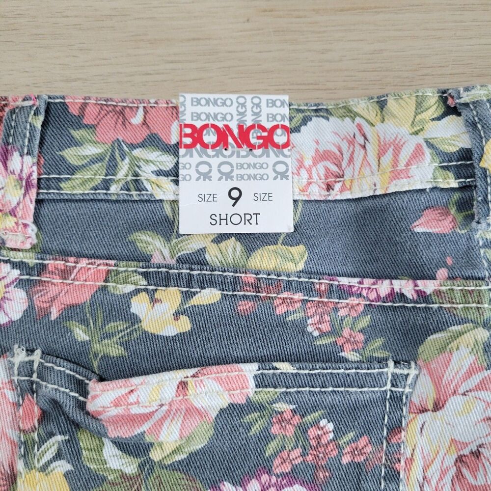 BONGO Booty Shorts Floral Low Rise Mini Size 9 Distressed Cut Off Denim Y2K - Picture 6 of 8